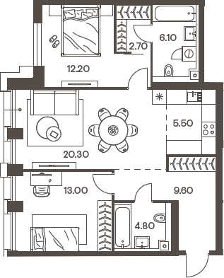 Планировка — INJOY, 3-комн., 74 м²