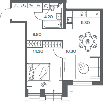 Планировка — INJOY, 2-комн., 50 м²