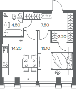 Планировка — INJOY, 1-комн., 42 м²