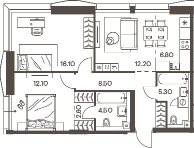 Планировка — INJOY, 3-комн., 68 м²