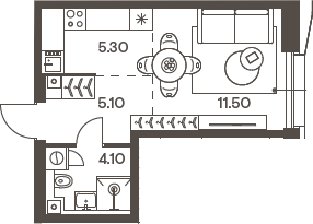 Планировка — INJOY, Студия, 26 м²