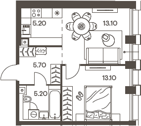 Планировка — INJOY, 2-комн., 42 м²