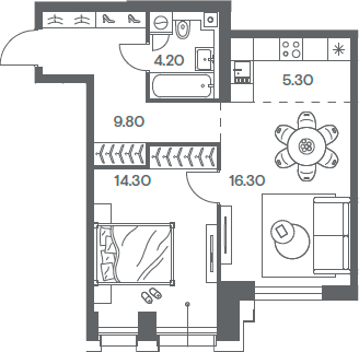 Планировка — INJOY, 2-комн., 50 м²