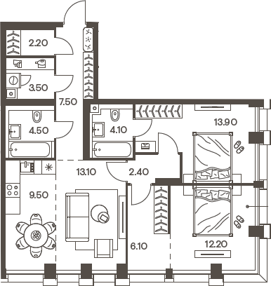 Планировка — INJOY, 3-комн., 79 м²