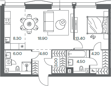 Планировка — INJOY, 2-комн., 63 м²