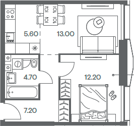 Планировка — INJOY, 2-комн., 43 м²