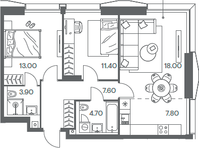 Планировка — INJOY, 3-комн., 66 м²