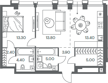 Планировка — INJOY, 2-комн., 61 м²