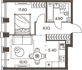 Планировка — INJOY, 2-комн., 41 м²