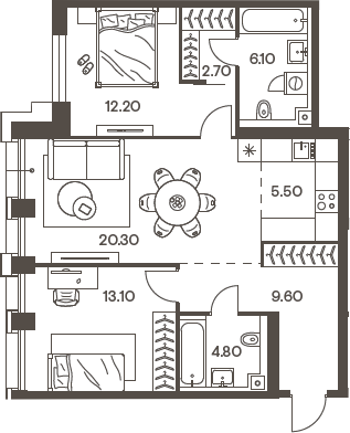 Планировка — INJOY, 3-комн., 74 м²