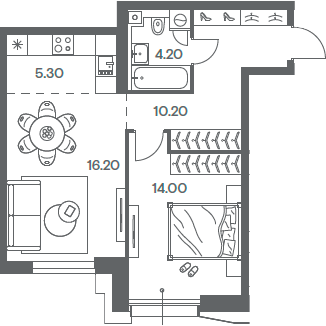 Планировка — INJOY, 2-комн., 50 м²