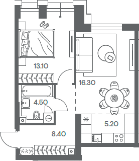 Планировка — INJOY, 2-комн., 48 м²
