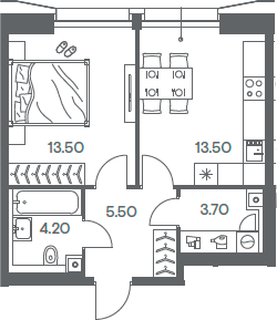 Планировка — INJOY, 1-комн., 40 м²