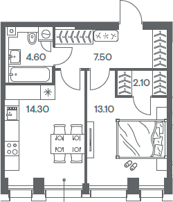 Планировка — INJOY, 1-комн., 42 м²