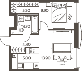 Планировка — INJOY, 2-комн., 41 м²