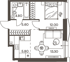 Планировка — INJOY, 2-комн., 42 м²
