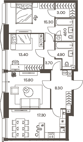 Планировка — INJOY, 3-комн., 86 м²