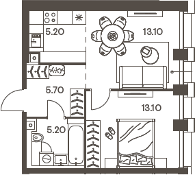 Планировка — INJOY, 2-комн., 42 м²
