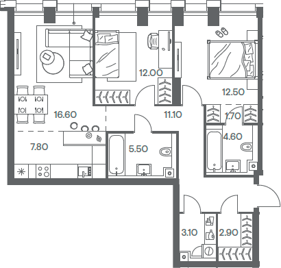 Планировка — INJOY, 3-комн., 78 м²