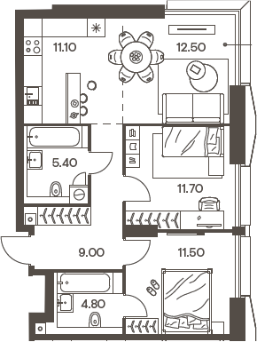 Планировка — INJOY, 3-комн., 66 м²