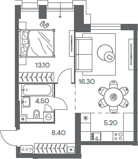 Планировка — INJOY, 2-комн., 48 м²