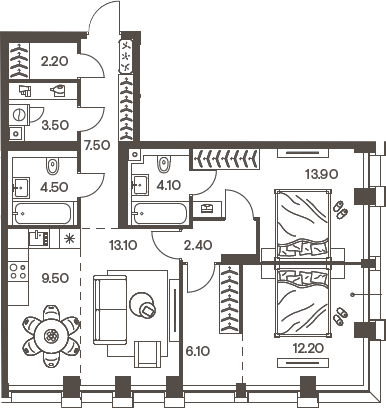 Планировка — INJOY, 3-комн., 79 м²
