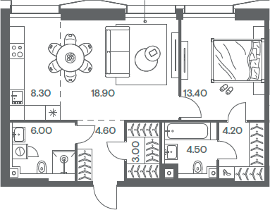 Планировка — INJOY, 2-комн., 63 м²