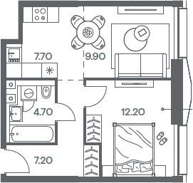 Планировка — INJOY, 2-комн., 42 м²