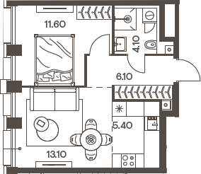 Планировка — INJOY, 2-комн., 40 м²