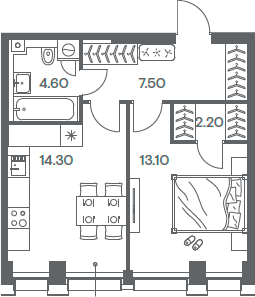 Планировка — INJOY, 1-комн., 42 м²