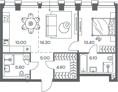 Планировка — INJOY, 2-комн., 62 м²