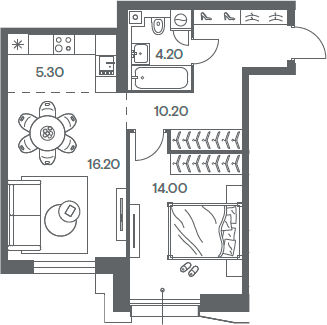 Планировка — INJOY, 2-комн., 50 м²