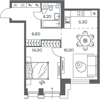 Планировка — INJOY, 2-комн., 50 м²