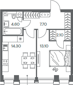 Планировка — INJOY, 1-комн., 42 м²