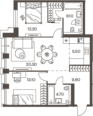 Планировка — INJOY, 3-комн., 74 м²