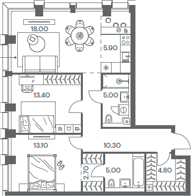 Планировка — INJOY, 3-комн., 78 м²