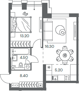 Планировка — INJOY, 2-комн., 48 м²