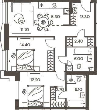 Планировка — INJOY, 3-комн., 74 м²