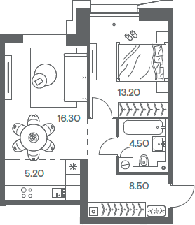 Планировка — INJOY, 2-комн., 48 м²