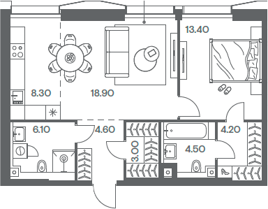 Планировка — INJOY, 2-комн., 63 м²
