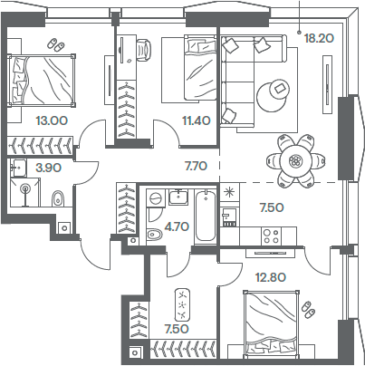 Планировка — INJOY, 4-комн., 87 м²