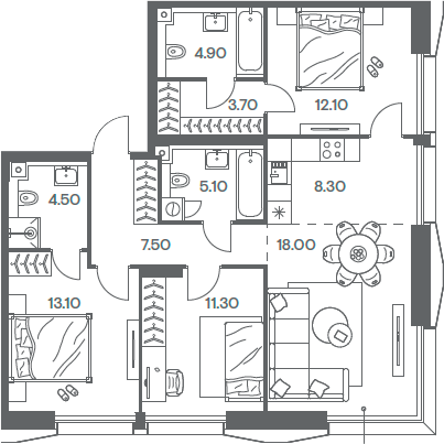 Планировка — INJOY, 4-комн., 89 м²