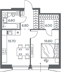 Планировка — INJOY, 1-комн., 41 м²