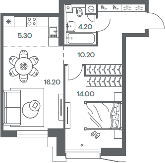 Планировка — INJOY, 2-комн., 50 м²