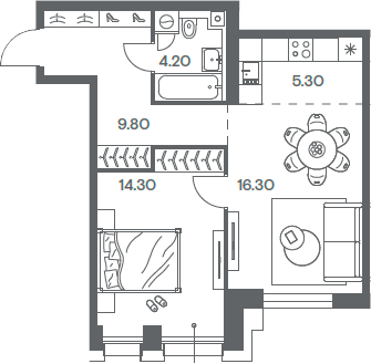 Планировка — INJOY, 2-комн., 50 м²