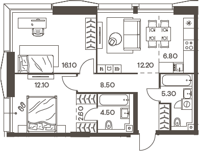 Планировка — INJOY, 3-комн., 68 м²