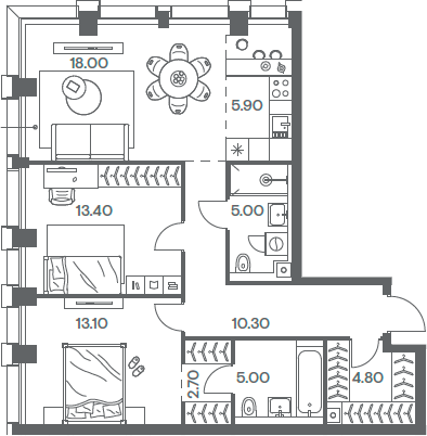 Планировка — INJOY, 3-комн., 78 м²
