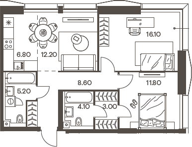 Планировка — INJOY, 3-комн., 68 м²