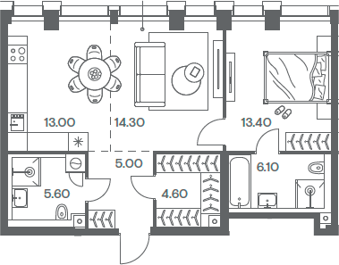 Планировка — INJOY, 2-комн., 62 м²