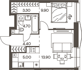 Планировка — INJOY, 2-комн., 41 м²
